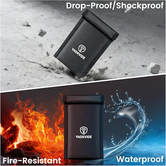 Faraday Bags for Phones & Car Keys – Anti Theft Signal Blocker [5G/WiFi/Bluetooth/GPS], Prevents Keyless Entry Hacking & Tracking, RFID Protection, Fireproof Waterproof Pouch with Detachable Strap