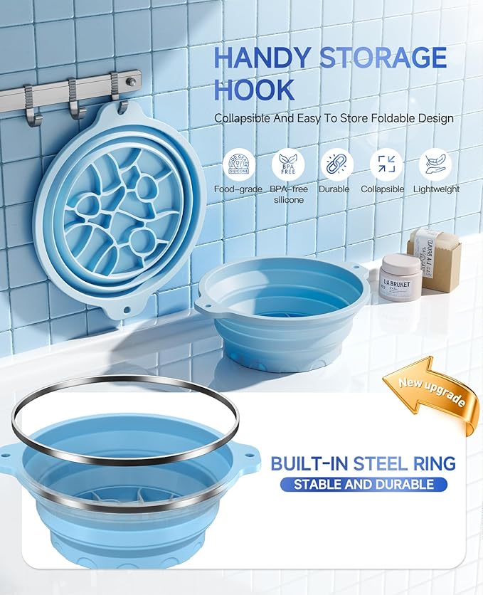 Foldable Silicone Face Ice Bath Bowl with Built-in Ice Tray, Cold Plunge Therapy for Skin Tightening, Puffiness Reduction & Acne Relief, Portable Spa Tool for Home & Travel (Blue)