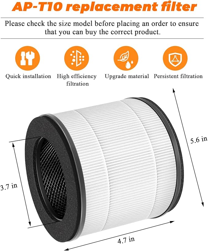 AP-T10FL AP-T10 Air Purifier Filter Replacement for Homedics Air Purifier by Blutoget - Fit for Homedics Total Clean Air Purifier AP-T10-BK AP-T10-WT-360 Degree H13 True HEPA with Activat Carbn 2Pack