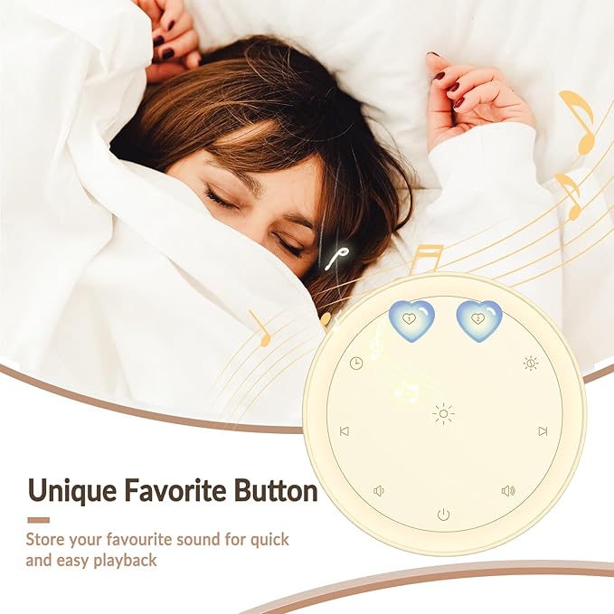 White Noise Machine for Baby and Adults, 20 Soothing Sleep Sounds, Custom Shortcut Buttons, Warm Night Light, 8 Hour Timer, Touch Control, USB Powered Sound Machine for Nursery Bedroom & Travel