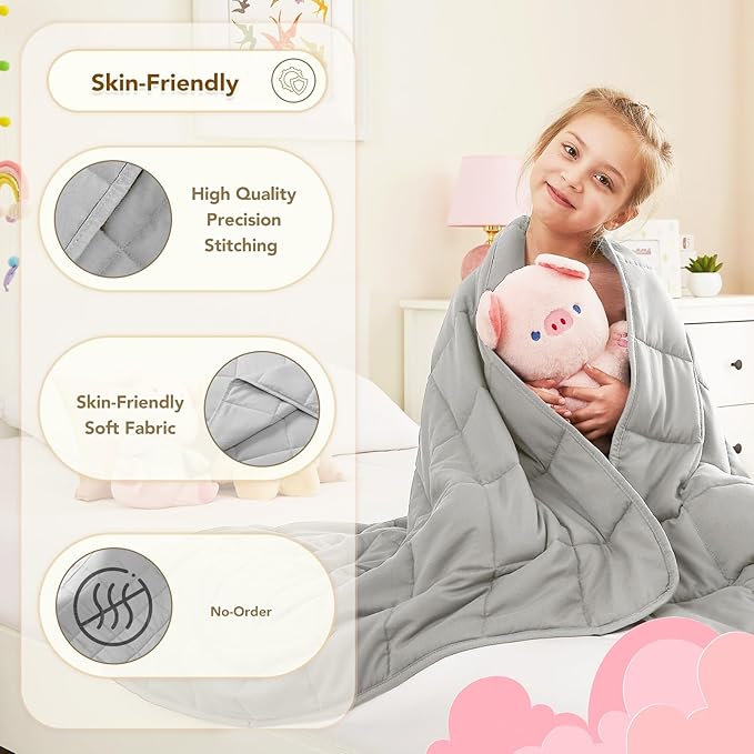 CuteKing Weighted Blanket - Weighted Blanket with Premium Glass Beads - Breathable Heavy Blanket for Comfortable Rest - Thick Blanket All Season (10lbs, 40"x60", Light Grey)