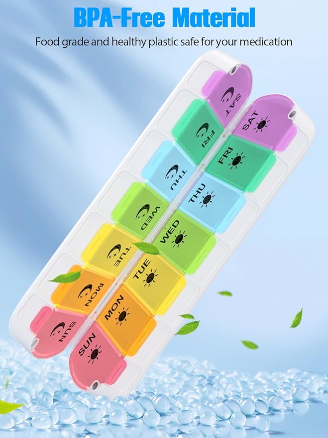 Magnetic Foldable Weekly Pill Organizer 2 Times a Day,Gelibo 7 Day AM PM Pill Box with Dual-Protection,BPA-Free Large Travel Pill Case for Vitamins/Fish Oils/Supplements,Easy to Open for Arthritis