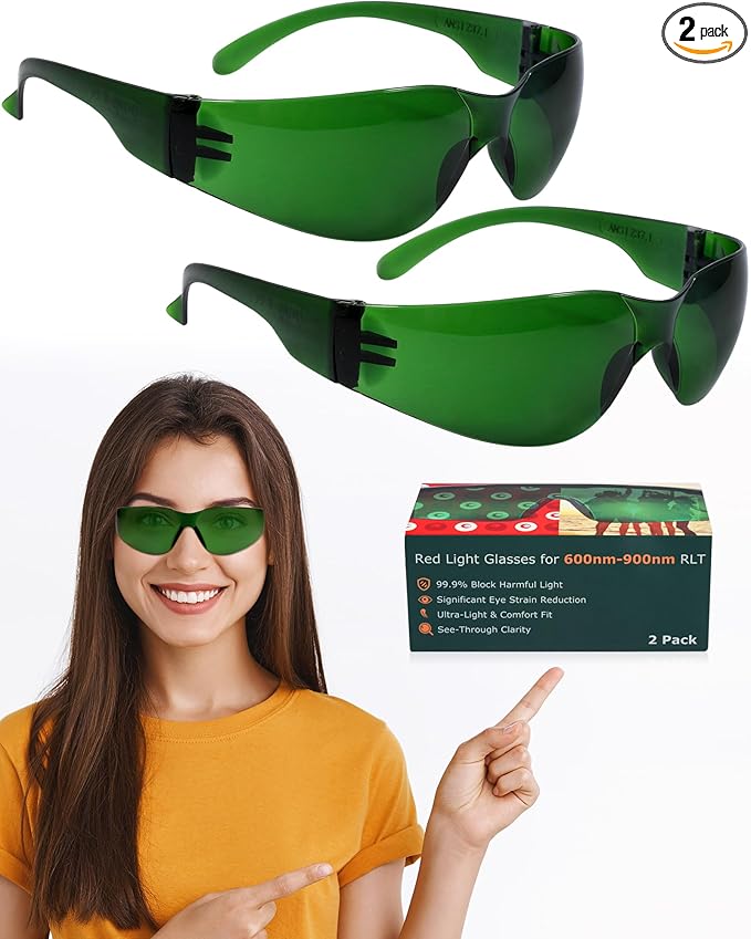 LIGHTMEUP Red Light Therapy Glasses,Eye Protection for Infrared & LED Light Sessions–Blocks 200-2000nm Harmful Wavelengths,Maintain Visibility,Lightweight Red Light Goggles 2 Pairs