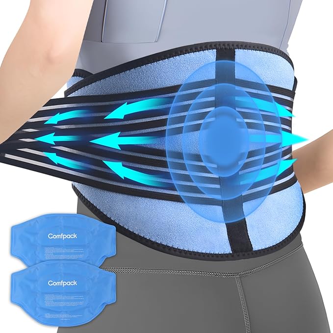 Ice Pack for Back Pain Relief with Compression, 2 Packs Reusable Lower Back Wrap Ice Brace Hot Cold Therapy for Sciatic Injuries, Tailbone Pain, Lumbar Surgery, Coccyx, Herniated Disc