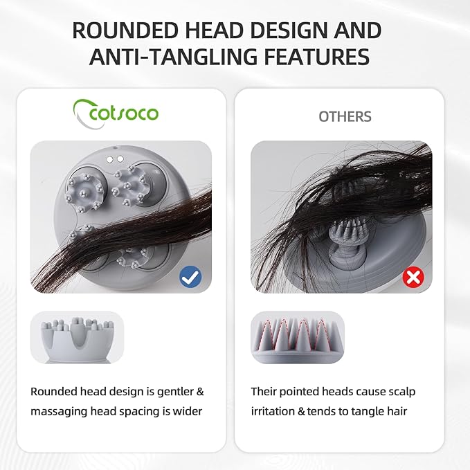 cotsoco Electric Cordless Head & Scalp Massager with Kneading 84 Nodes, Handheld Waterproof Hair Massager with Magnetic Charging Base for Hair Growth, Stress Relax & Deep Clean, Gifts for Dad Mom
