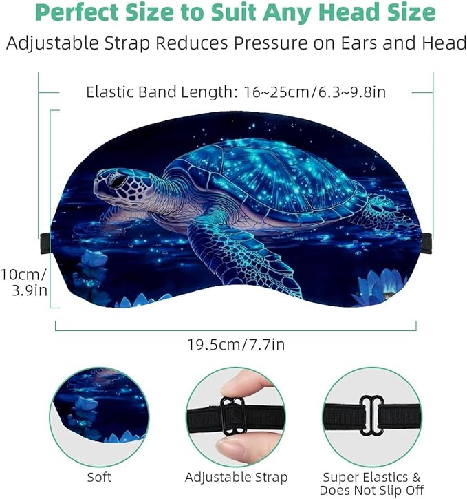 2 Pack Sleep Eye Mask for Women Men, Soft Breathable Eye Cove No Pressure Blackout Night Blindfold for Sleeping Light Blocking with Adjustable Strap, Blue Water Turtle Lotus