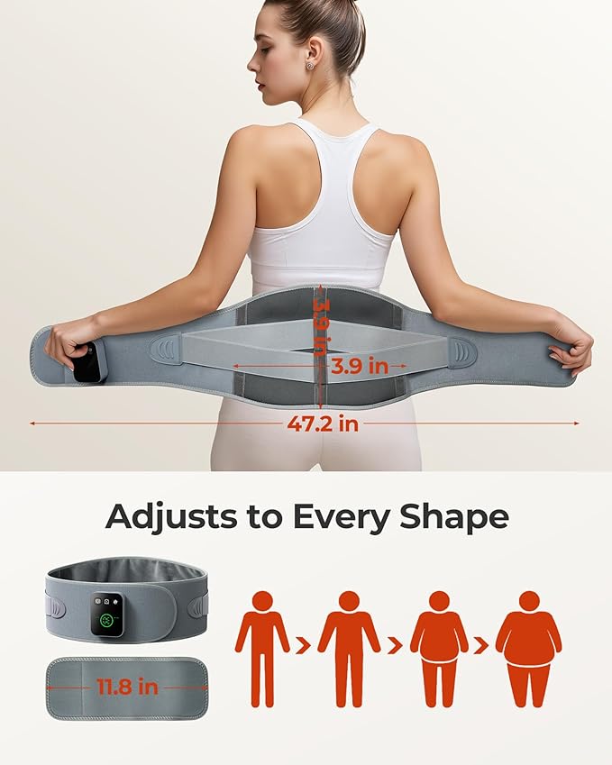 Cordless Portable Heating Pad with Massager, Lower Back Pain Relief, Wearable for Period Cramps, 3 Heat/3 Vibration/3 Timer, Rechargeable Auto-Off, Birthday Gifts for Dad Mom Men Women