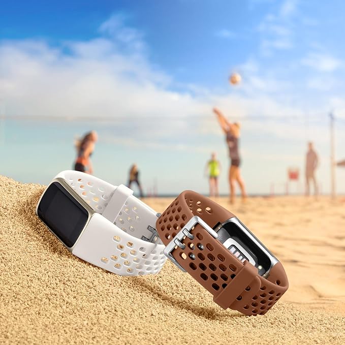 Getino Compatible with Fitbit Charge 5 Bands/Charge 6 Band Women Men, Soft Breathable Replacement Sport Strap Adjustable Bracelet for Fitbit Charge 5/ Charge 6 Advanced Fitness Tracker, Reddish Brown