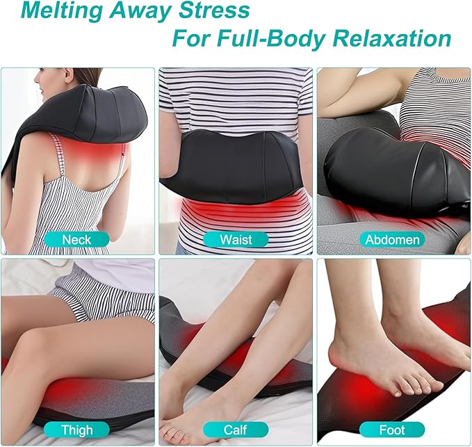 Shiatsu Back and Neck Massager with Heat, Deep Tissue Kneading Back Massager for Pain Relief