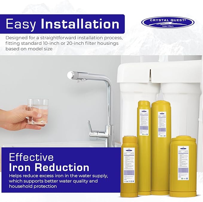 Crystal Quest Iron Filter Cartridge – Reduces Iron, Enhances Water Clarity, Protects Plumbing & Appliances, Reliable Filtration for Clean Water, Long-Lasting Performance 2-7/8" x 9-3/4"
