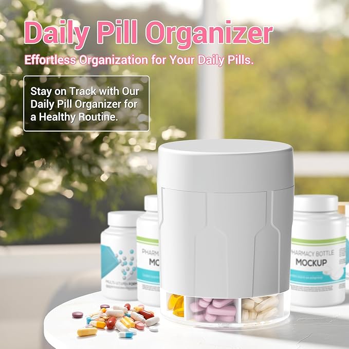 Betife Extra Large Supplement Organizer,Weekly Pill Organizer Bottle, Daily Pill Dispenser with 7 Large Compartments, Organizer to Hold 7 Day Vitamin Medication,21 Labels and a Cleaning Brush（White）