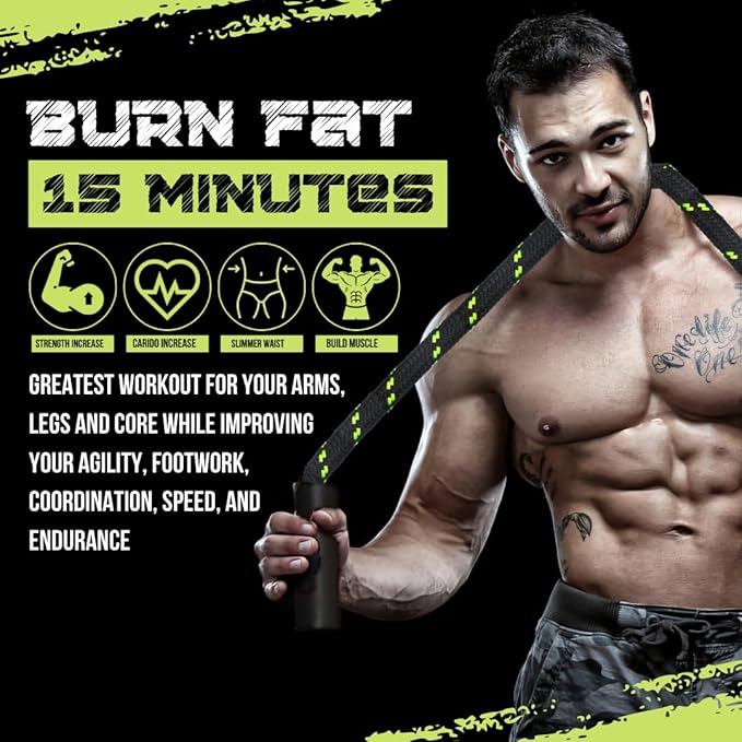 Heavy Jump Rope For Fitness 3LB - New 360 Rotating Handles Weighted Jump Rope - Full Body Workout For Men & Women