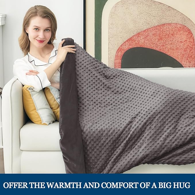 Weighted Blanket with Cover Queen Size Heavy Blanket Removable Soft Grey Blankets Microfiber Washable Heated Weighted Throw Blankets Winter Warm Weighted Comforter 25lbs, 60 * 80