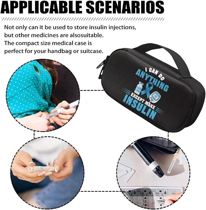 Rnyleeg I Can Do Anythings Diabetic Bags for Supplies Black Insulin Cooler Travel Case Portable Diabetic Travel Case for Insulin Pens Diabetes Supply Case with Handle&Zipper