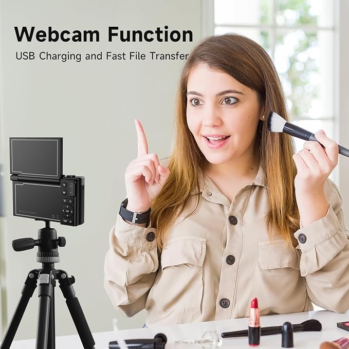 4K Digital Camera for Photography, 64MP Vlogging Video Camera for YouTube with 3'' 180°Flip Screen, 64GB Micro SD Card, 16x Digital Zoom Point Shoot Compact Travel Vintage Cameras (Black)