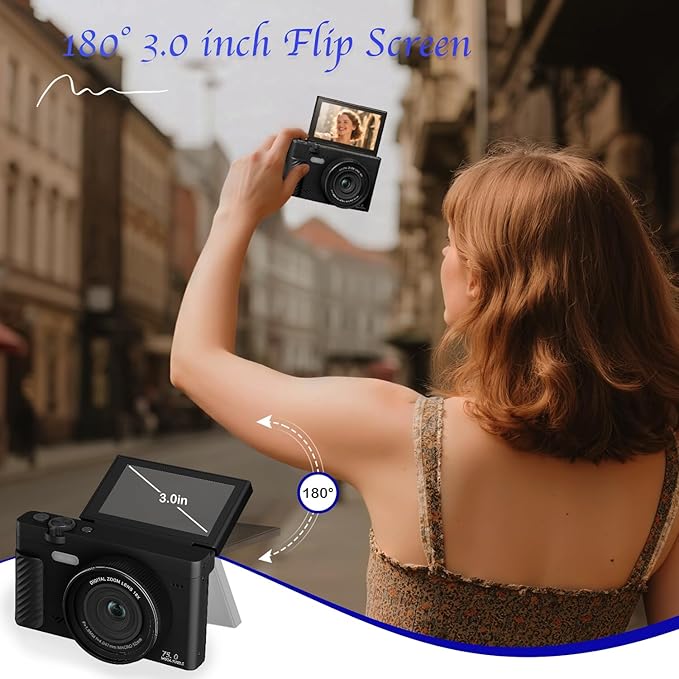 4K Digital Camera for Photography, 64MP WiFi Vlogging Camera with 180° Flip Screen, Point and Shoot Camera for YouTube, Beginner Camera with Beauty Mode & 64GB SD Card