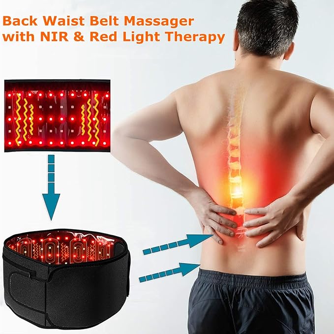 Infrared Red Light Therapy Belt Led Lamp Vibration Body Adjustable Heating Pad Massage Wrap, 660nm Sculpt Waist Band Red Light & 850nm Near Infrared Pad Vibrate for Shoulder, Back Pain Relief Device