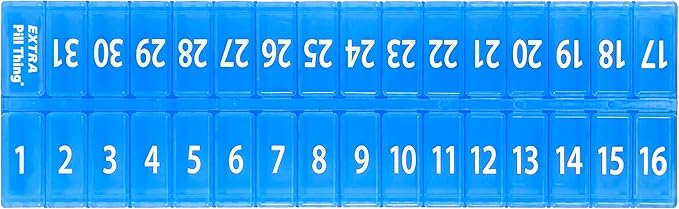 XL Monthly Pill Organizer, Once-a-Day 31-Day Medication Storage Box w/Removable Lid, Extra Compartment for Additional Pills, BPA-Free (XL Blue – 1 Count)