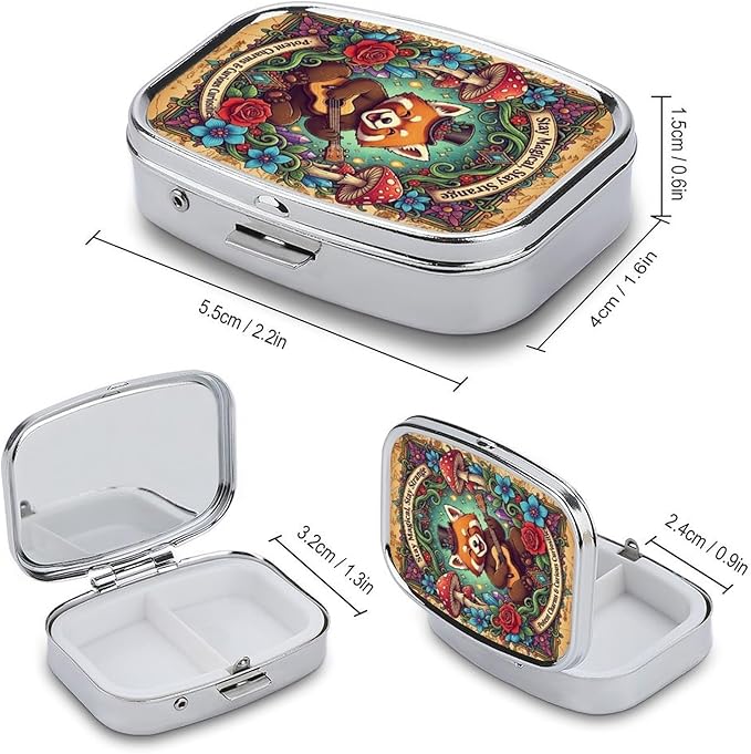 Metal 2 Compartment Pill Organizer Travel Friendly Portable Compact Pill Box Cute Pill Case,for Pocket Wallets Daily Portable Medicine Vitamin Tablet Storage (Cute Bear)