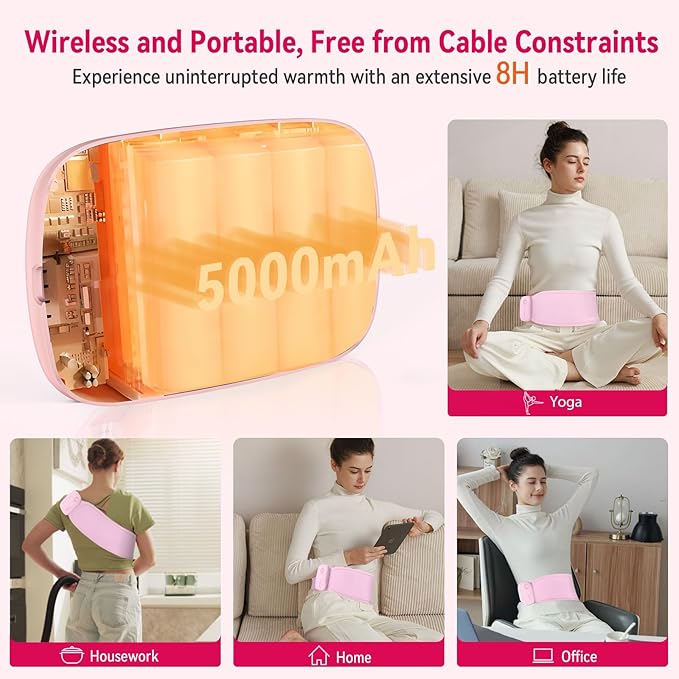 Upgrade Portable Heating Pad for Period Cramps, 5000mAh Portable Cordless Menstrual Heating Pad, Heating Pads for Neck, Back, Shoulder, Gift for Women Girls (98 * 12 * 2)