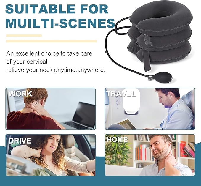 Neck Stretcher, Cervical Traction Device, Neck Traction Device, Adjustable Inflatable Neck Braces for Neck Pain and Support, Neck Stretcher Cervical Traction, Neck Decompression Home Use (Gray)