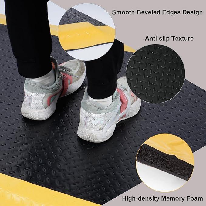 Nisorpa Anti Fatigue Mats Industrial 2' x 5' Ergonomic Standing Mat 15/16" Extra Thick Cushioned Shop Floor Mats Kitchen Mats Heavy Duty Commercial Diamond Plate Support for Leg & Back Pain