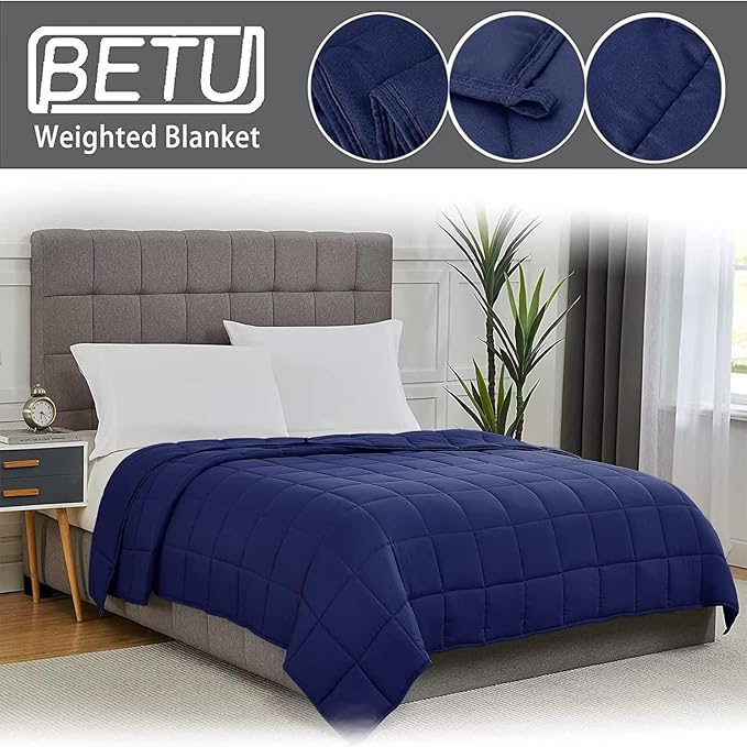 Navy Blue Weighted Blanket for Adults 12lbs, 60"x80", Queen Size Cooling Heavy Throw Blanket for 110-130lbs, Microfiber Soft Thick Big Blankets Weighted Comforter Gift for Sleeping