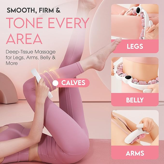 Cellulite Massage Roller, Fascia Blaster, Lymphatic Drainage Massager, Relieve Muscle Soreness, Body Sculpting Tool with Detachable Handles for Thighs, Legs, Buttocks, Gift Exfoliating Brush (Pink)