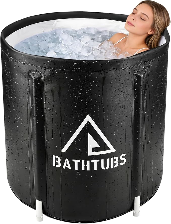 STARBRILLIANT Portable Foldable Bathtub, Collapsible Adult Travel Bath Tub for Camping, Home & Spa, Space-Saving Storage, Durable PVC Material (Black, 27inch)