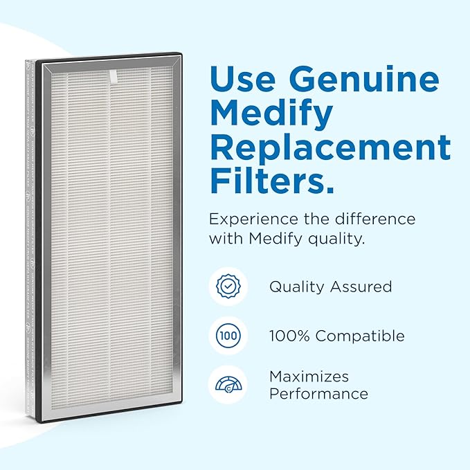 Medify MA-40 Genuine Replacement Filter for Allergens, Smoke, Wildfires, Dust, Odors, Pollen, Pet Dander | 3 in 1 with Pre-filter, True HEPA H13 and Activated Carbon for 99.9% Removal | 2-Pack