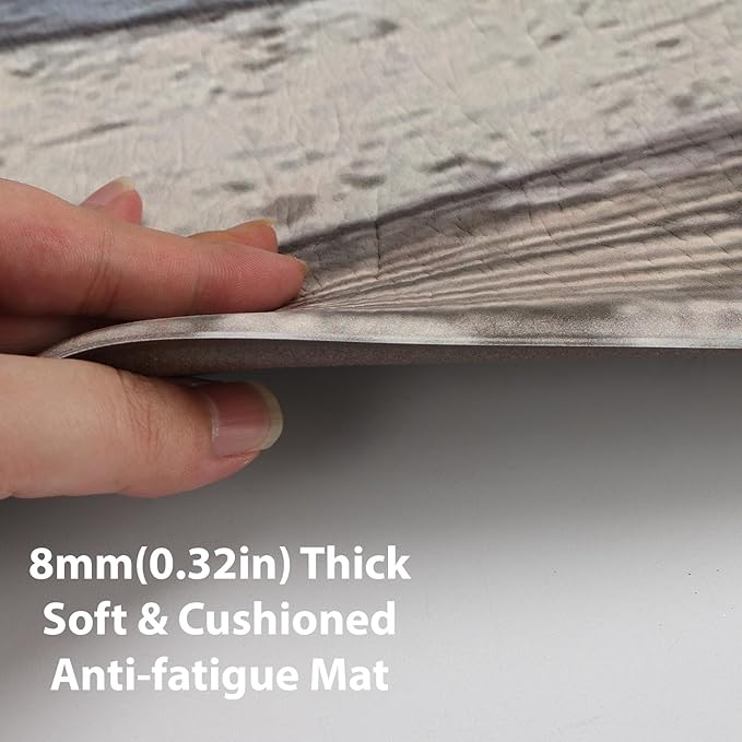 2 PCE Kitchen Mats 47x17.3 inch and 29x17.3 inch, Rustic Woodgrain Design Non-Slip Cushioned Waterproof Anti-Fatigue Rugs for Kitchen Sink Laundry Room
