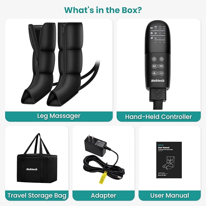 Nekteck Leg Massager for Circulation and Pain Relief, Air Compression Boots Helpful for Leg Swelling, Edema RLS with 6 Modes & 6 Intensities, Relaxation Gifts for Mom Men Women Dad Birthday