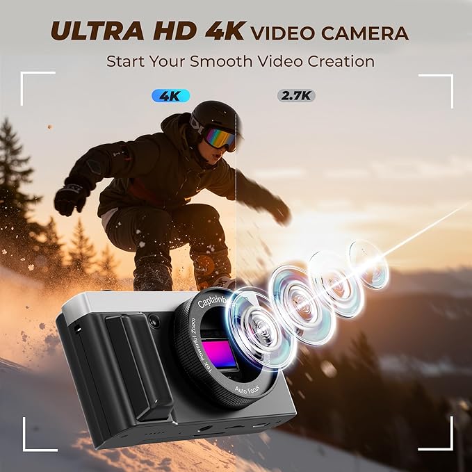 4K Digital Camera,64MP Cameras for Photography with 16X Digital Zoom, AutoFocus Vlogging Camera for YouTube, 3" 180°Flip Screen Compact Travel Camera, Anti-Shake 4K Video Cameras