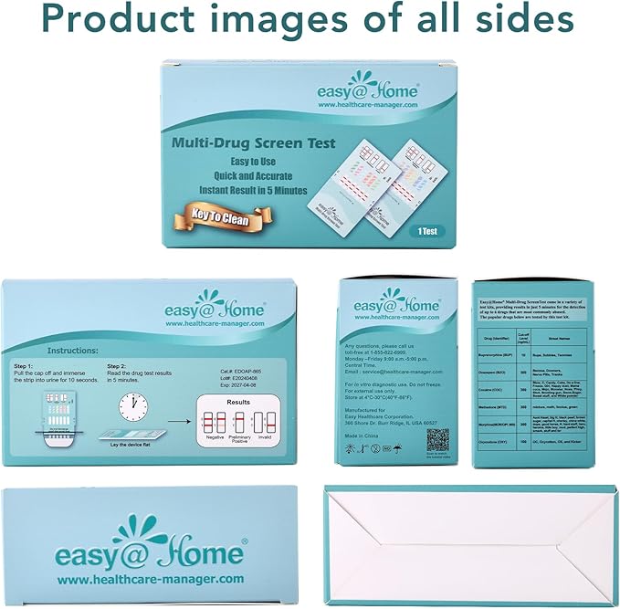Easy@Home Multi-Drug Screen Test: Check for Buprenorphine (BUP), Cocaine (COC), Morphine (MOR), Methadone (MTD), Oxazepam (BZO), Oxycodone (OXY) -#EDOAP-865 (1 Pack)