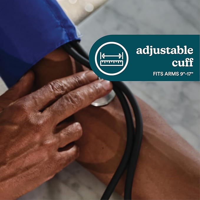 Homedics Manual Arm Blood Pressure Monitor with Stethoscope, Easy-to-Read Aneroid Gauge, Adjustable Nylon Cuff 9”-17”, D-Ring Fastener, Aluminum Chest Piece, Latex-Free