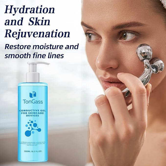 TonGass Conductive Gel for Microcurrent & LED Facial Devices, Hydrating Smooth Glide Gel with Hyaluronic Acid & Collagen Peptides, Lightweight Non-Sticky Skincare Gels for Device Use