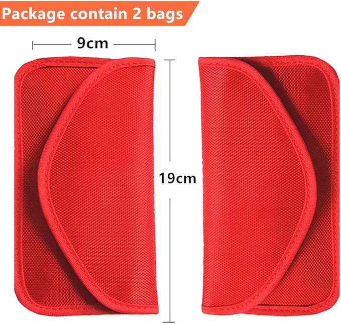 Faraday Key Fob Protector (2 Pack), Premium Faraday Bag/Pouch, Car Key Signal Blocker, Signal Blocking Bag for Cell Phone Privacy P (Red)