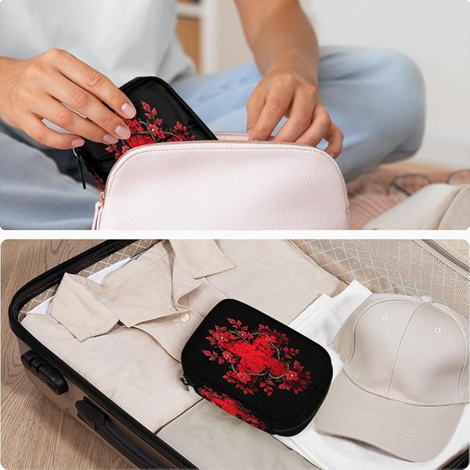 Jesus Red Flower Pill Case Everyday Travel, 7 Day Weekly Medicine Pill Box Compact Portable Pills Bottle Organizer with Zipper for Daily Vitamin Medicine Holder Bottle Organizers Bag