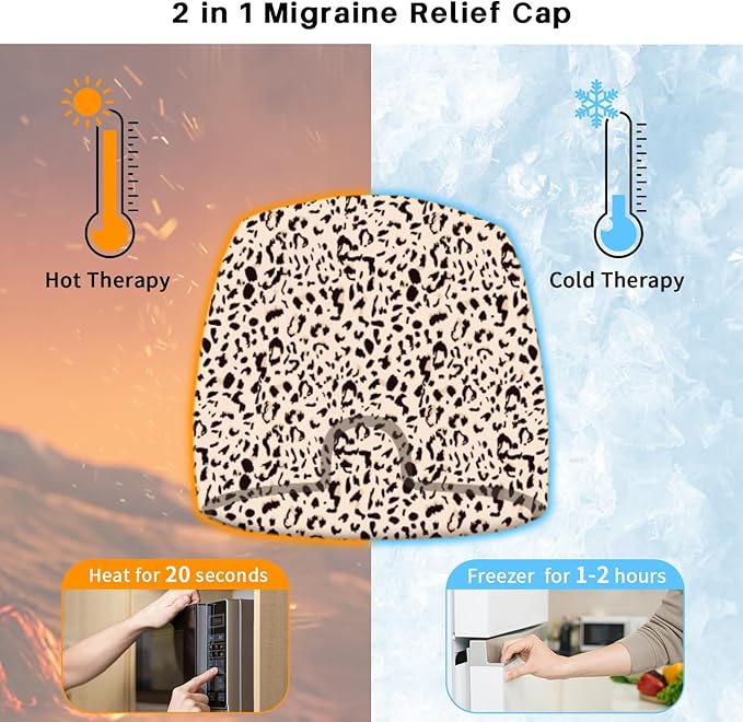 Migraine Relief Cap, Gel Cooling Relief 2 Pack Set, Hot Cold Therapy, Natural Relief Cap, Instant Headache Relief Gift for Women Men, Sinus Relief, Puffy Eyes,Tension, Stress Relief
