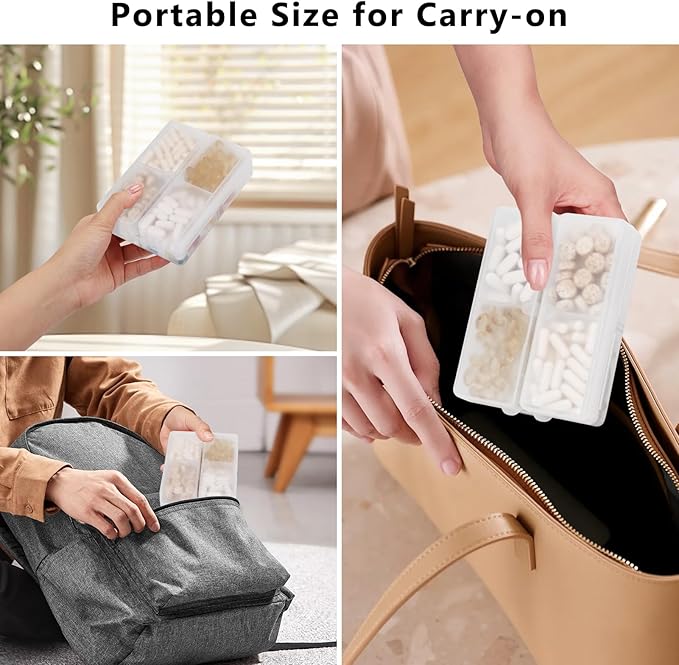 FYY Daily Pill Organizer/ Case, 7 Compartments Portable, [Folding Design] Large Travel Pill Box for Purse Pocket to Hold Vitamins,Cod Liver Oil,Supplements and Medication-Clear