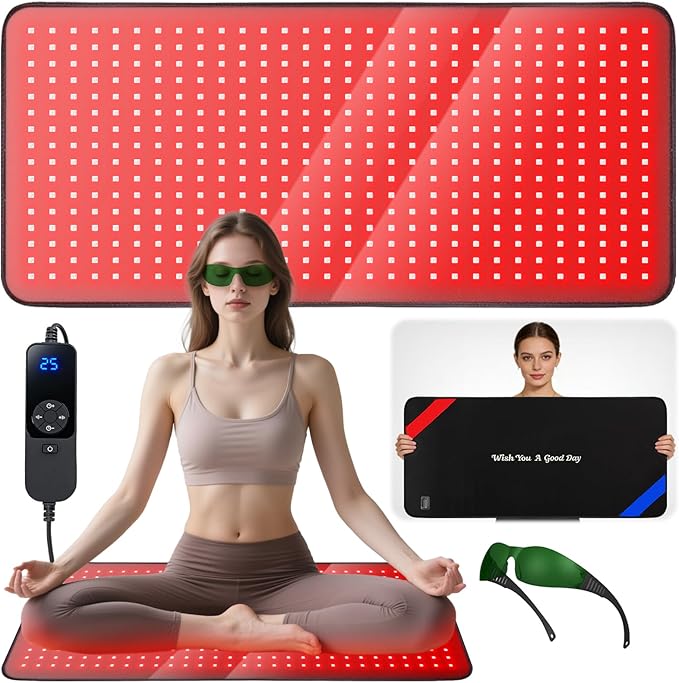 33"x17" Red Light Therapy Mat for Body – 480 LEDs Infrared Light Pad (660nm & 850nm Dual Wavelengths) for Pain Relief on Back, Waist, Knees & Joints –Red Light Therapy Panel, Ideal Gift for Women& Men