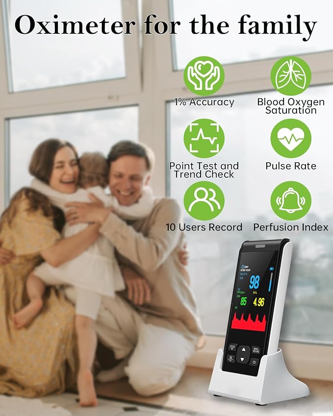 Pulse Oximeter - Handheld Pulse Oximeter Rechargeable Overnight Pulse Ox Continuous oxygen meter finger pulse oximeter Fingertip with Pulse o2 sat monitor finger for oxygen SpO2