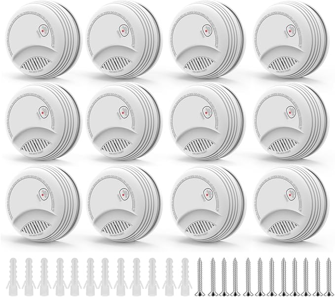 12 Pack Fire Alarms Smoke Detectors, Photoelectric Sensor Smoke Alarm Battery Operated, Fire Alarm with Test Button & Low Battery Signal, LED Warning Light 85 dB Alarm Sound for Bedroom and Home