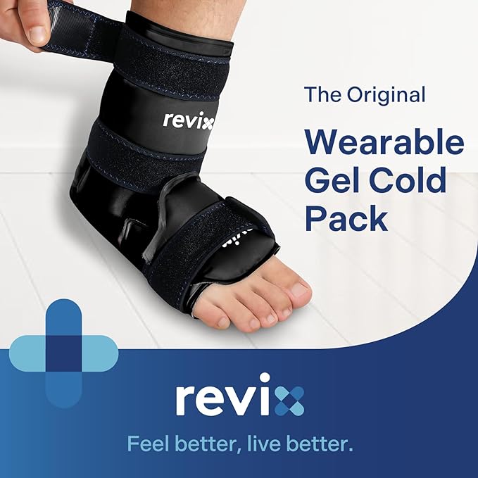 REVIX Ankle Ice Pack Wrap for Foot Discomfort Soothing, Reusable Gel Ice Packs with Cold Compression Therapy, Cold Wrap for Enhanced Comfort and Post-Workout Recovery, Black