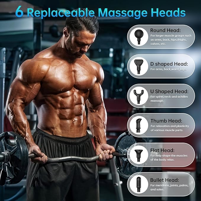 Massage Gun, Massage Gun Deep Tissue, Handheld Back Massager for Athletes, Percussion Muscle Massager with 6 Attachments & 30 Speed, Father's Day, Black (Grey)