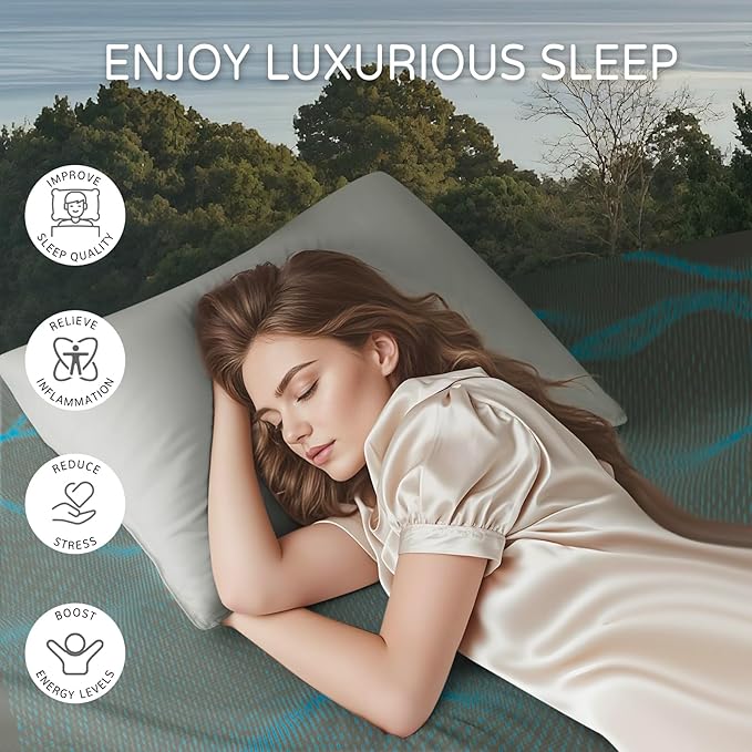 Grounding Sheet Queen Size-90% Organic Cotton & 10% Silver Fiber, Deep Pocket 18" Design, Soft & Conductive, for Better Sleep & Stress Relief Earth Grounf Bedding(Dark Green,60"x80"x18")