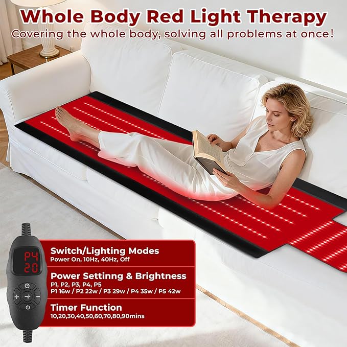 Red Light Therapy Mat for Fully Body, Red Light Blanket Dual Wavelength 660nm & 850nm Infrared Red Light Therapy Pad, Ideal for Home/Office/Men/Women/Elderly 74.8inch*33.46inch 360 LEDs