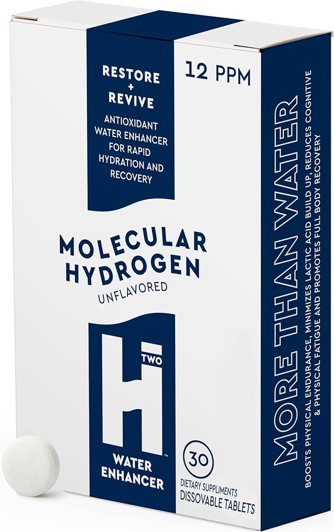 HTWO Molecular Hydrogen Water Tablets for Drinking, 30 Count Water Enhancer with 80mg Magnesium for Hydration, Antioxidant Support for Recovery & Cognitive Function, Unflavored, 12 ppm