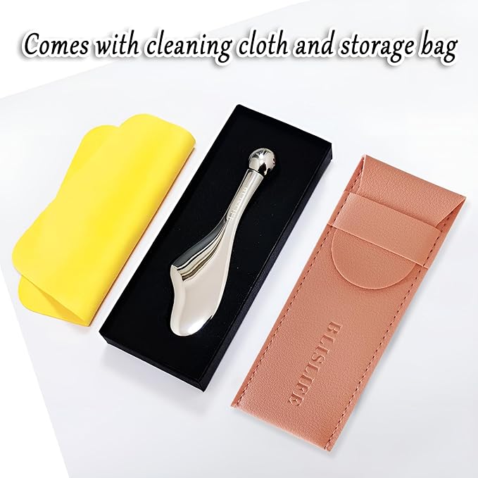 Mini Eye Care Stick, Facial Roller to Eliminate Eye Puffiness, Lighten Wrinkles, Gua Sha Beauty Skin Care Tool, On-the-go Facial Care Massager for Women (Zinc Alloy)