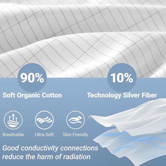 Grounding Sheets King,Grounding Bed Sheet 10% Silver Fiber,Grounding Flat Sheet 76 * 80 in,Grounding Sheet with Grounding Wire (White,King)